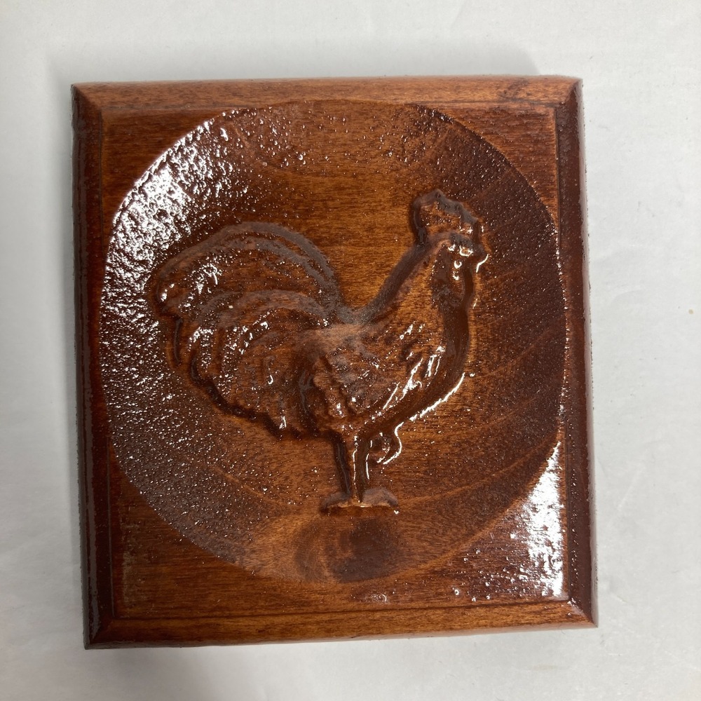Handmade Wood Chicken Decorative Block Unisex 3.5" Brown Stained Farmhouse Decor